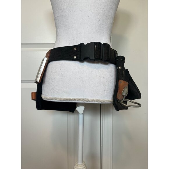 Vtg CLC Custom LeatherCraft Black Tool Belt Pouches Hammer Holder No 38427X USA - Picture 4 of 10